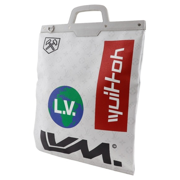 LOUIS VUITTON Flat vertical tote handbag M44627 x White Monogram canvas 2019 ... - Picture 2 of 10